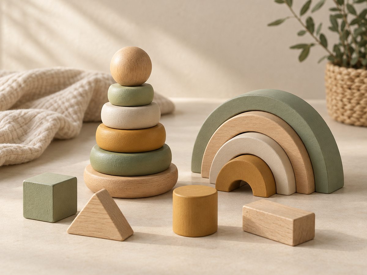 Wooden stacking toys, educational arches and creative play blocks