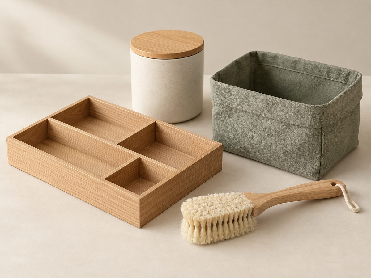 Practical household organizers, storage containers and cleaning brush