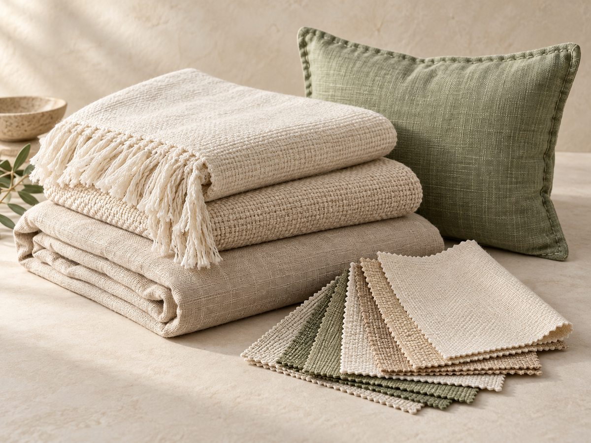Selected home textile fabrics, cushion cover and woven material samples